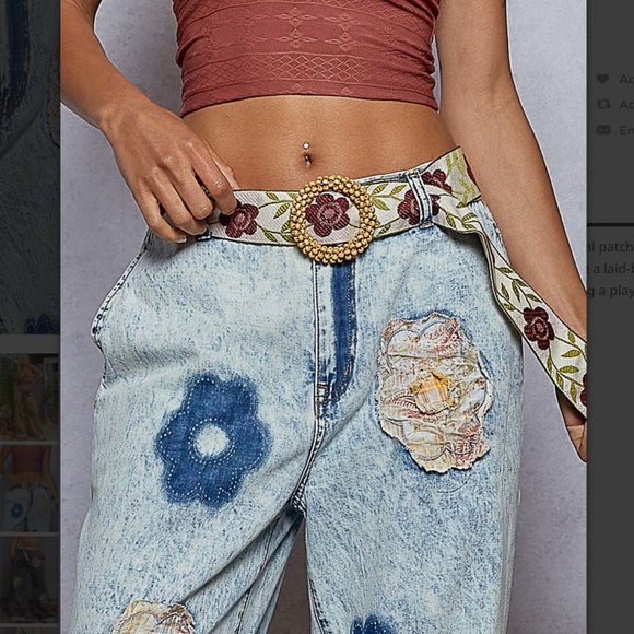 POL “ Monroe “ POL Relaxed Fit Pants Jeans with Floral Patchwork Detail 25 - Picture 7 of 7